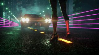 Woman neon road car city - retrowave free wallpaper