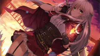 Woman red outfit sword sunset - chizuko yoshida free wallpaper