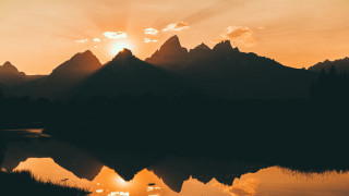 Mountain lake sunset silhouette clouds - the cloud and the sun free wallpaper