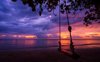 Swing beach sunset clouds magic - a swing free wallpaper