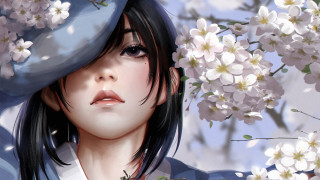 Girl hat flower bouquet fantasy - art station free wallpaper