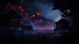 Dark night lanterns lake cedric - many free wallpaper