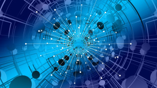 Blue circles lines center white - cybernetic free wallpaper