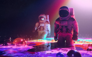 Space astronauts rainbow background glow - filip hodas free wallpaper