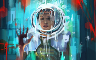 Woman space suit air bubble - in the air free wallpaper