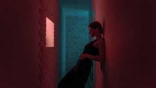 Woman hallway redlight brickwall dimlight - elsa bleda free wallpaper