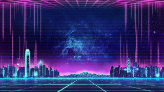Futuristic city neon lights neon - a city skyline in the background free wallpaper