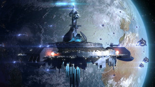Futuristic space station planet moon 2 - a few star free wallpaper