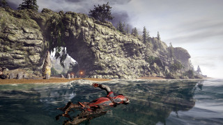 Motorcycle water mountain beach people - near free wallpaper