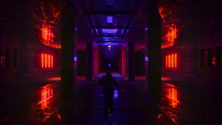 Cyberpunk hallway red lights kimono - a dark hallway free wallpaper