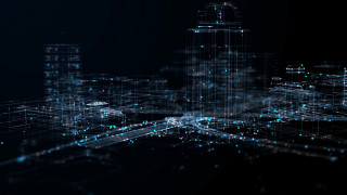 Cityscape night blue light lines - isometric free wallpaper