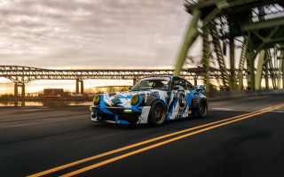 Blue white car street bridge - car free wallpaper