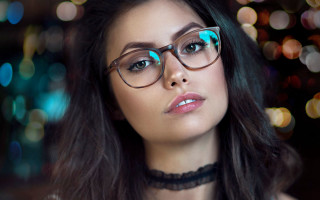 Woman glasses choker bokeh lights - audrey kawasaki free wallpaper