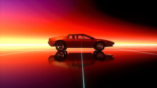 Red car sunset reflection synthwave - synthwave style free wallpaper