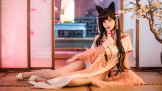 Woman cat ears art nouveau - long hair and a cat ears free wallpaper