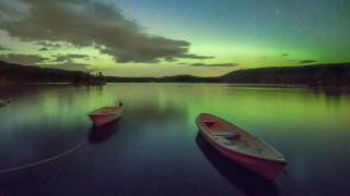 Boats green sky stars clouds - evaline ness free wallpaper