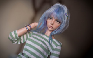 Doll bluehair glasses tree stripes - blue hair and glasses free wallpaper