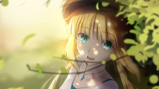 Blonde girl forest leaves neo - luminous free wallpaper