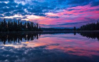 Lake trees colorful sky bridge - colorful cloud free wallpaper