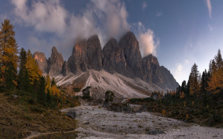 Mountain range forest sky clouds - a matte painting free wallpaper