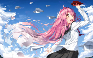 Pink hair flying paper angel - paper free wallpaper