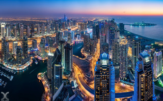 City skyline river night blue - blue sky free wallpaper