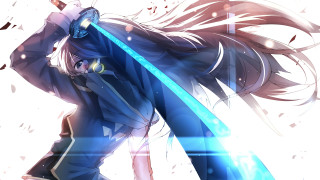 Anime character glowing sword blue - a blue outfit free wallpaper