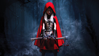 Woman red cloak sword forest - promotional image free wallpaper