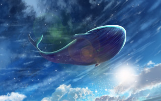 Whale floating air clouds stars - a whale free wallpaper