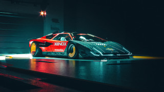 Retrocar dark garage red yellow - a yellow light free wallpaper