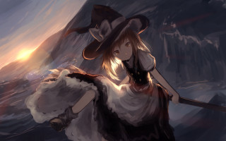 Witch woman broom cave dusk - a cave free wallpaper