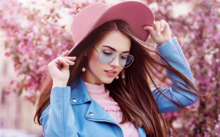 Pink hat sunglasses cherry blossoms - color scheme free wallpaper