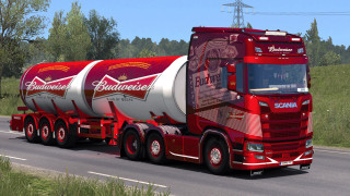 Red semi truck forest road - a road next free wallpaper