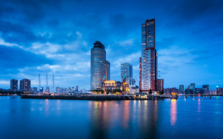 City skyline night water blue 3 - caspar van wittel free wallpaper
