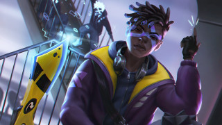 Man purple yellow cellphone skeleton - splash art free wallpaper