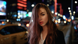 Woman longhair car night blurry - night time free wallpaper for desktop
