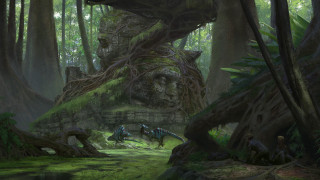 Fantasy forest horseman animals moss - a painting of a forest free wallpaper