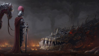 Armor dragon battle flame sword - dark fantasy art free wallpaper