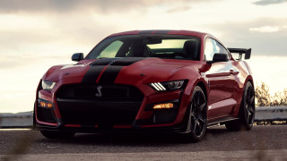 Red mustang black stripes road - a red mustang mustang free wallpaper