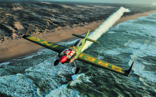 Plane ocean beach sky waves - cinematic photography free wallpaper