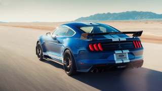 Blue mustang desert road mountains - a blue mustang mustang free wallpaper