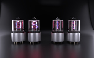 Three silver red electronic devices - a red light behind them free wallpaper