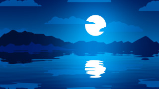 Blue mountain lake white circle - moonlight free wallpaper