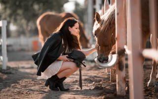 Woman horse petting corral blurry - barbizon school free wallpaper