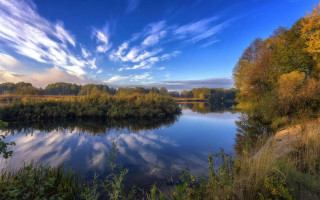 River trees clouds blue sky - boleslaw cybi free wallpaper