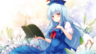 Blue haired girl flower field - a blue tail free wallpaper