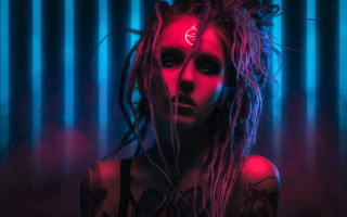 Woman dreadlocks neon light curtain - neoism free wallpaper