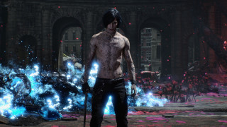 Man sword blue pink cyberpunk - akihiko yoshida free wallpaper for desktop