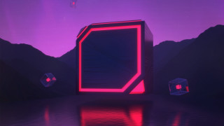 Futuristic building red light mountains - futuristic free wallpaper
