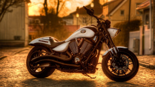 Motorcycle sunset street blurry background - hdri free wallpaper